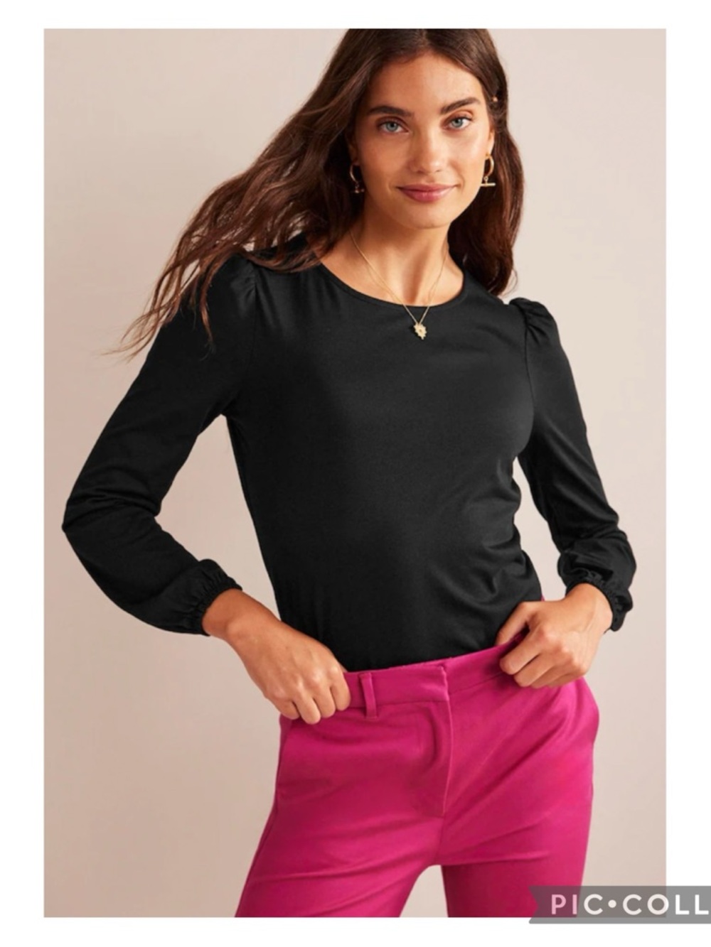 NWOT Boden Plus Black Supersoft Puff Shoulder Long Sleeve Top